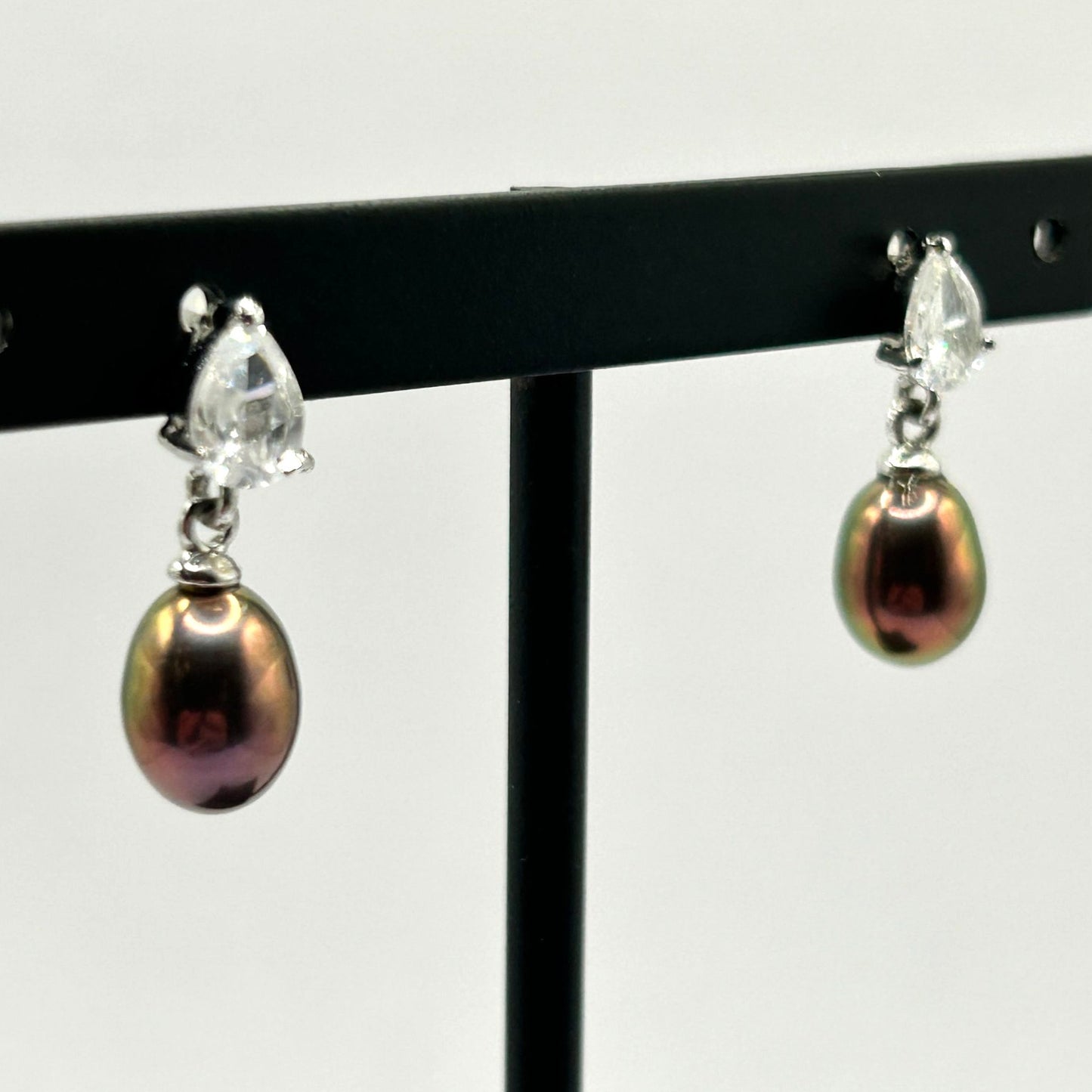 Dyed Freshwater Pearl Stud/Drop Earrings - 925 Sterling Silver & Cubic Zirconia