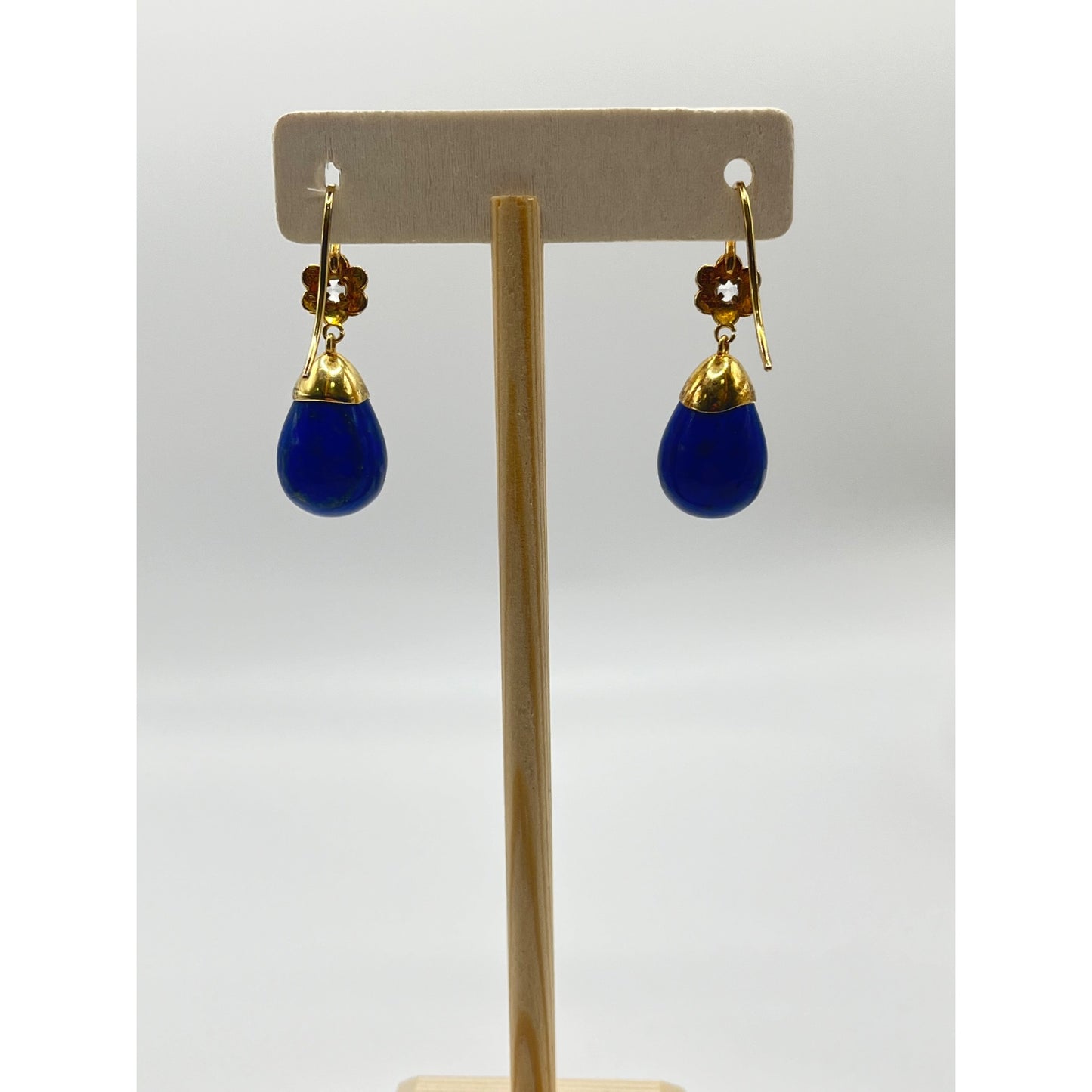 Veronese Blue Lapis Dangle Drop Earrings Sterling Silver Gold Vermeil CZ Flowers