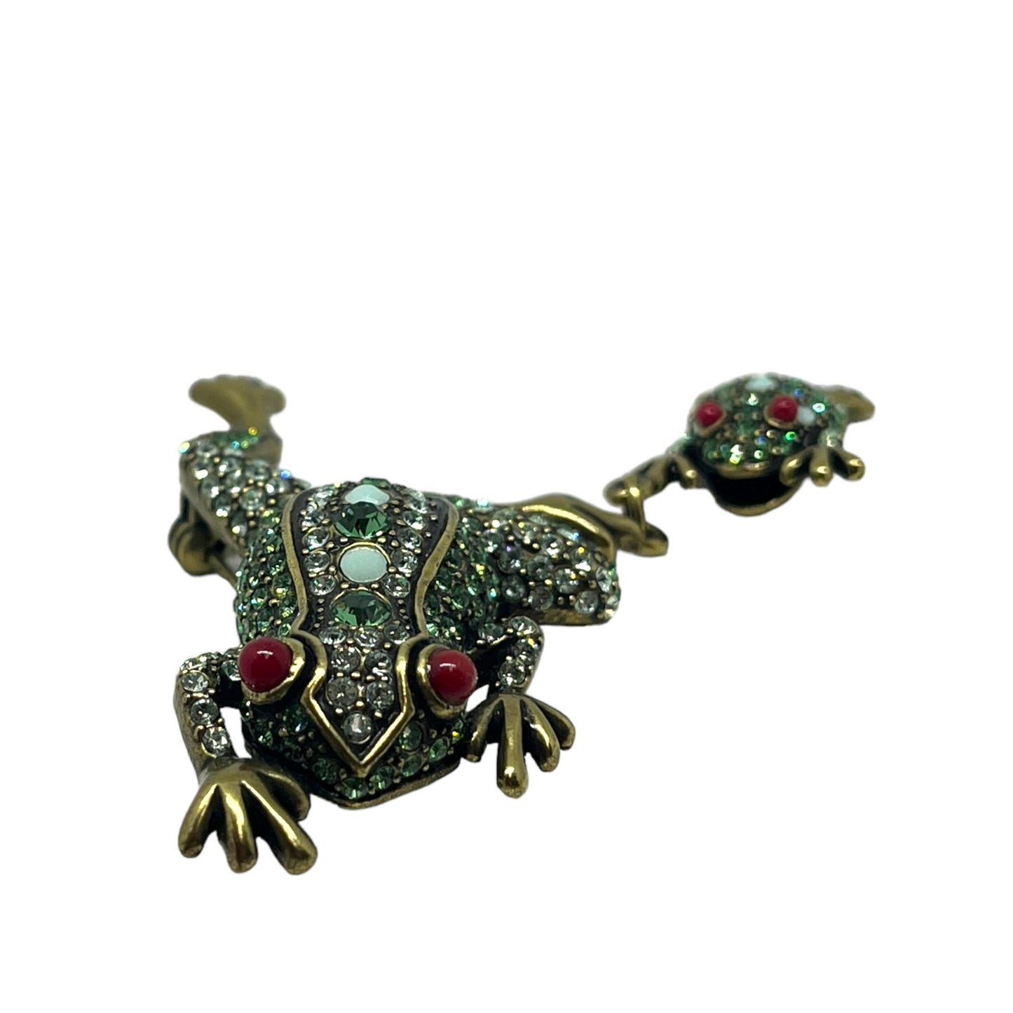 Heidi Daus Hanging By My Toads Crystal Frogs Figural Brooch Pin Bronze Tone