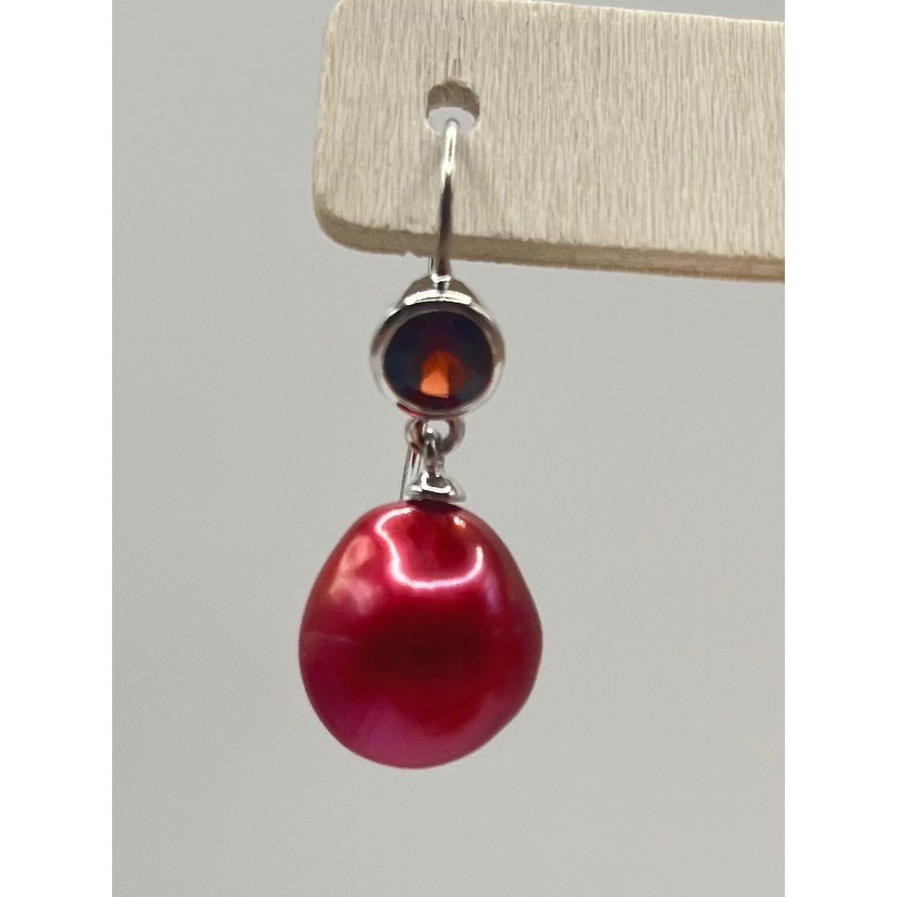 925 Sterling Silver Red Faux Pearl Drop Dangle Earrings Colorful Statement