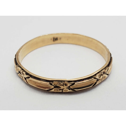 3mm Wide Carved Milgrain Edge Design Band Ring 14k Gold Size 10.5