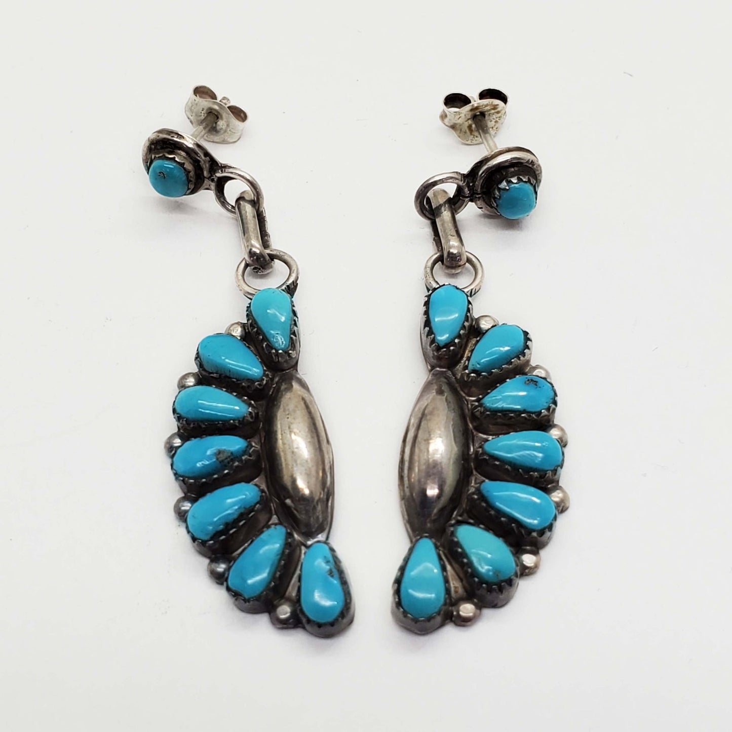 Maryann & Felix Chavez Zuni Turquoise Petit Point Earrings Sterling Silver