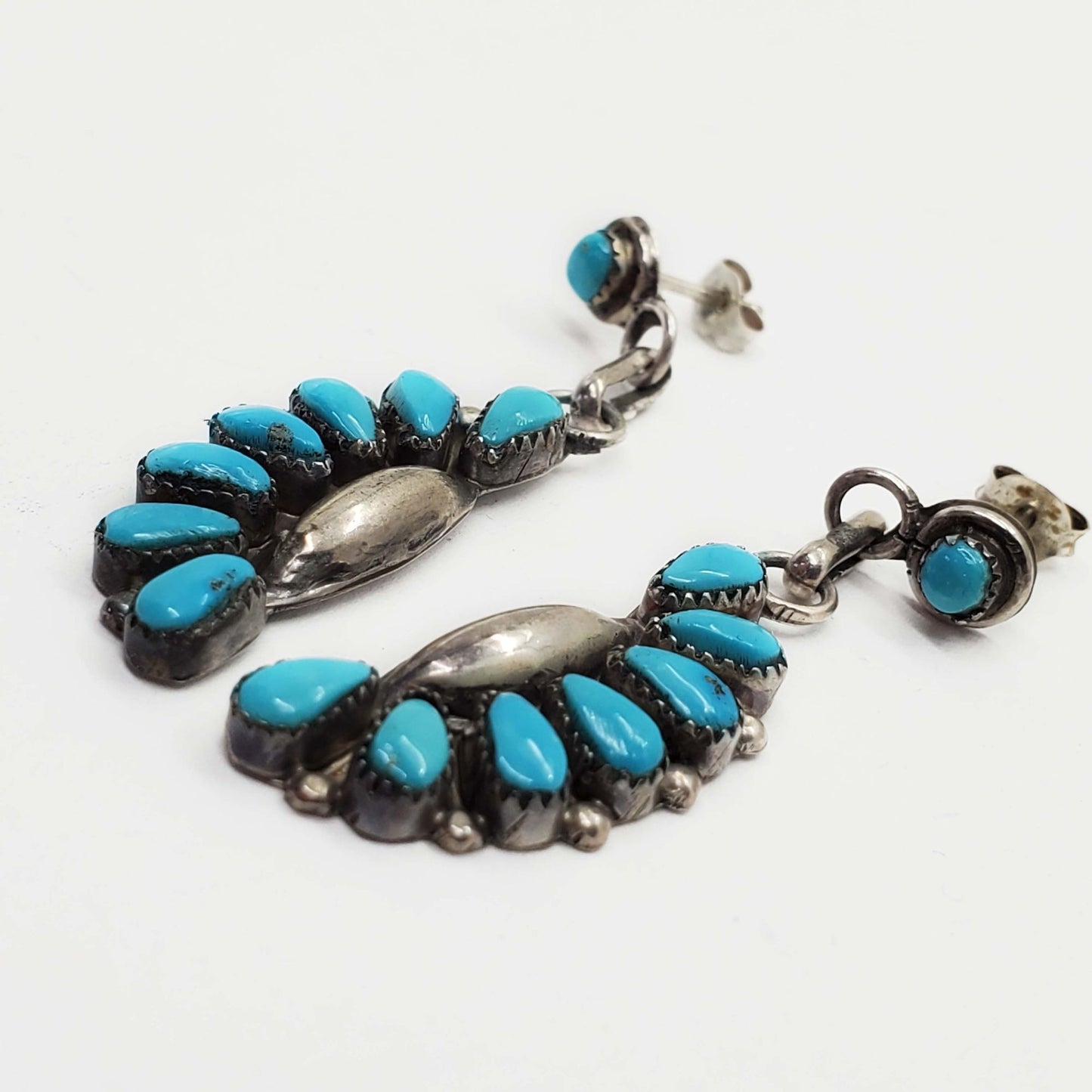 Maryann & Felix Chavez Zuni Turquoise Petit Point Earrings Sterling Silver