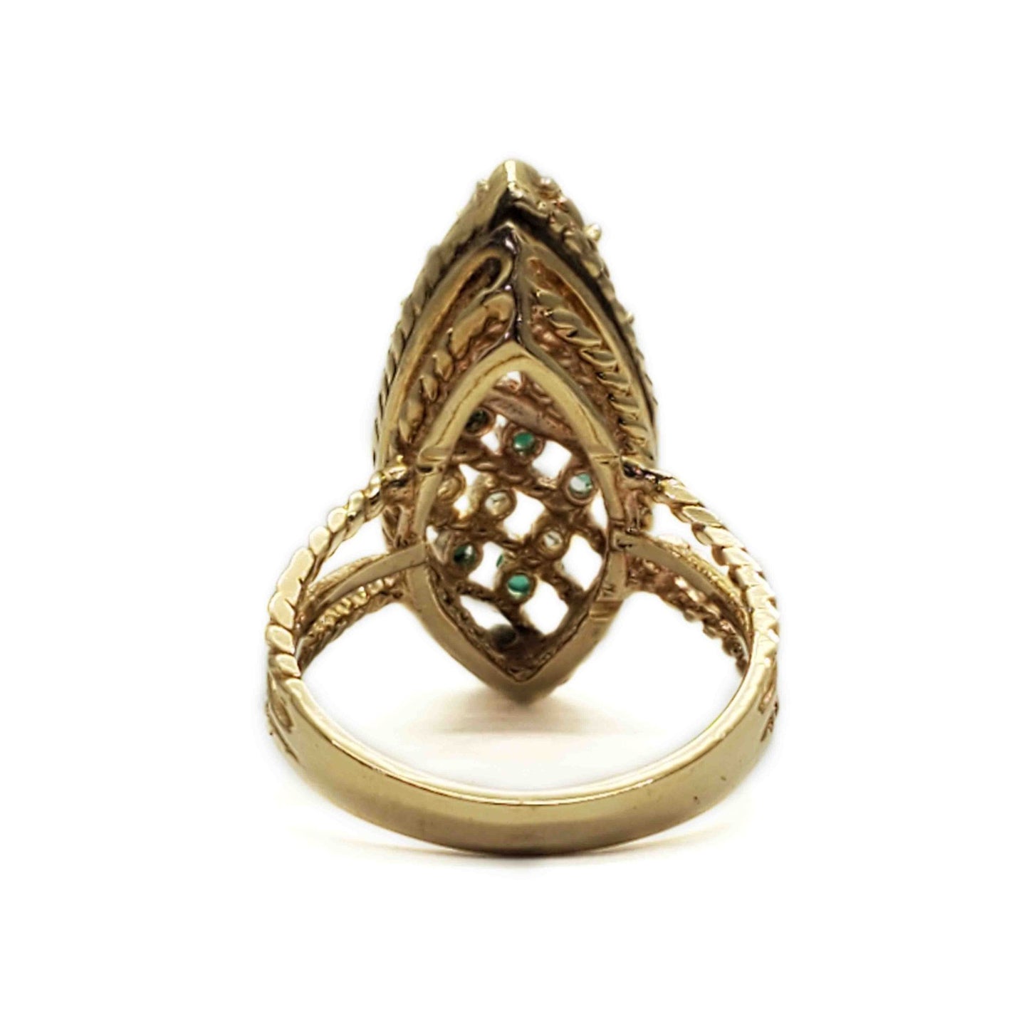 0.54 ctw Natural Emerald & Diamond Navette Setting Gold Ring 14k Gold Size 6
