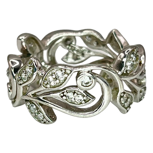 925 Sterling Silver CZ Accent Vine Floral Eternity Band Sz 9.75 Ring Boho Earthy