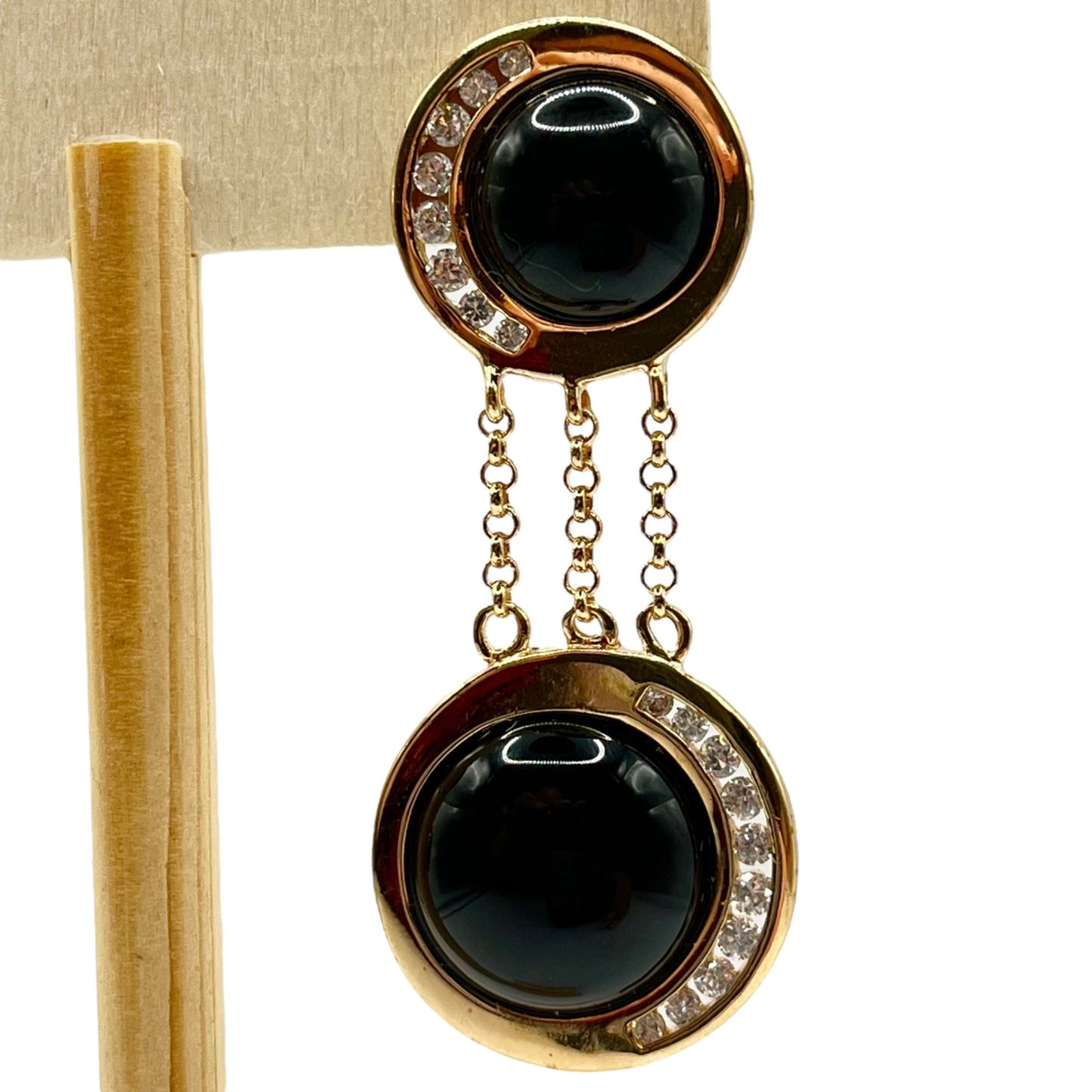 Ross Simons 925 Silver Gold Vermeil Black Onyx Rhinestones Dangle Drop Earrings