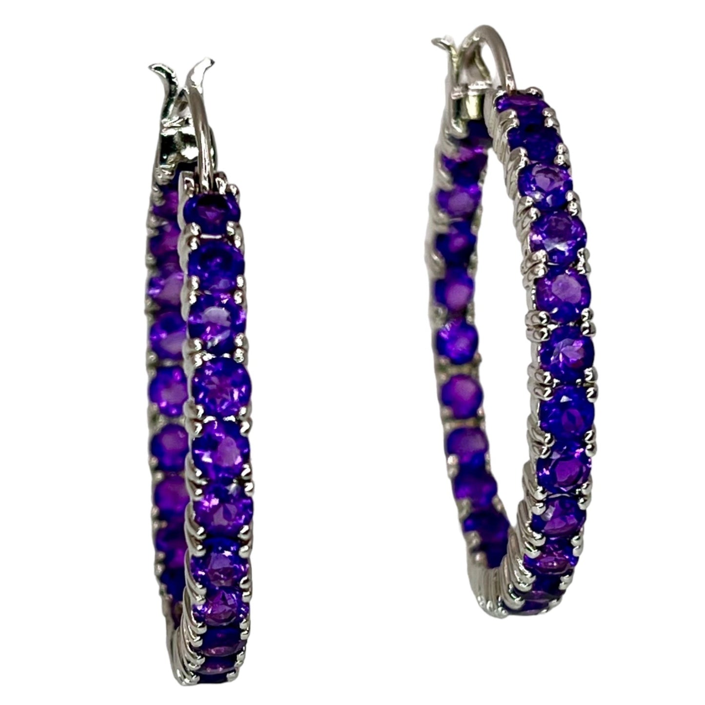 925 Sterling Silver Amethyst Inside Out Hoop Earrings Colorful Statement Purple