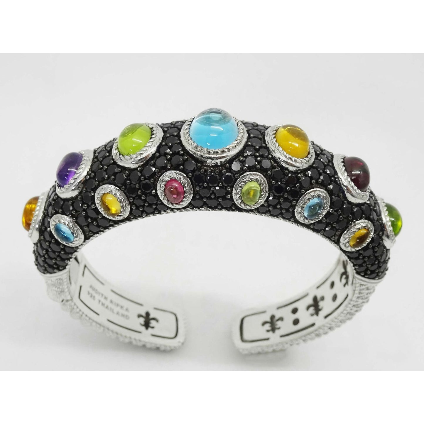 Judith Ripka Multi Gem Cuff Bracelet Sterling Silver