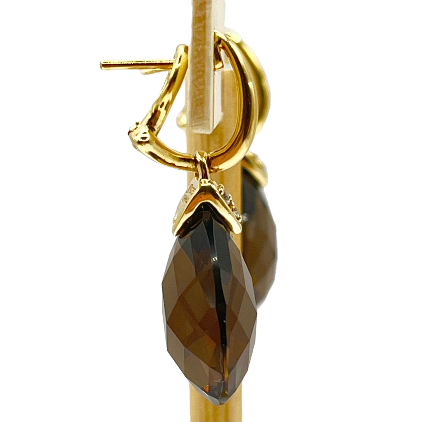 925 Sterling Silver Gold Layered Smoky Quartz Dangle Drop Earrings Formal