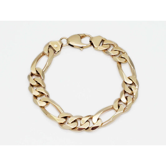 12.5mm Wide Figaro Style Link Bracelet 14k Gold