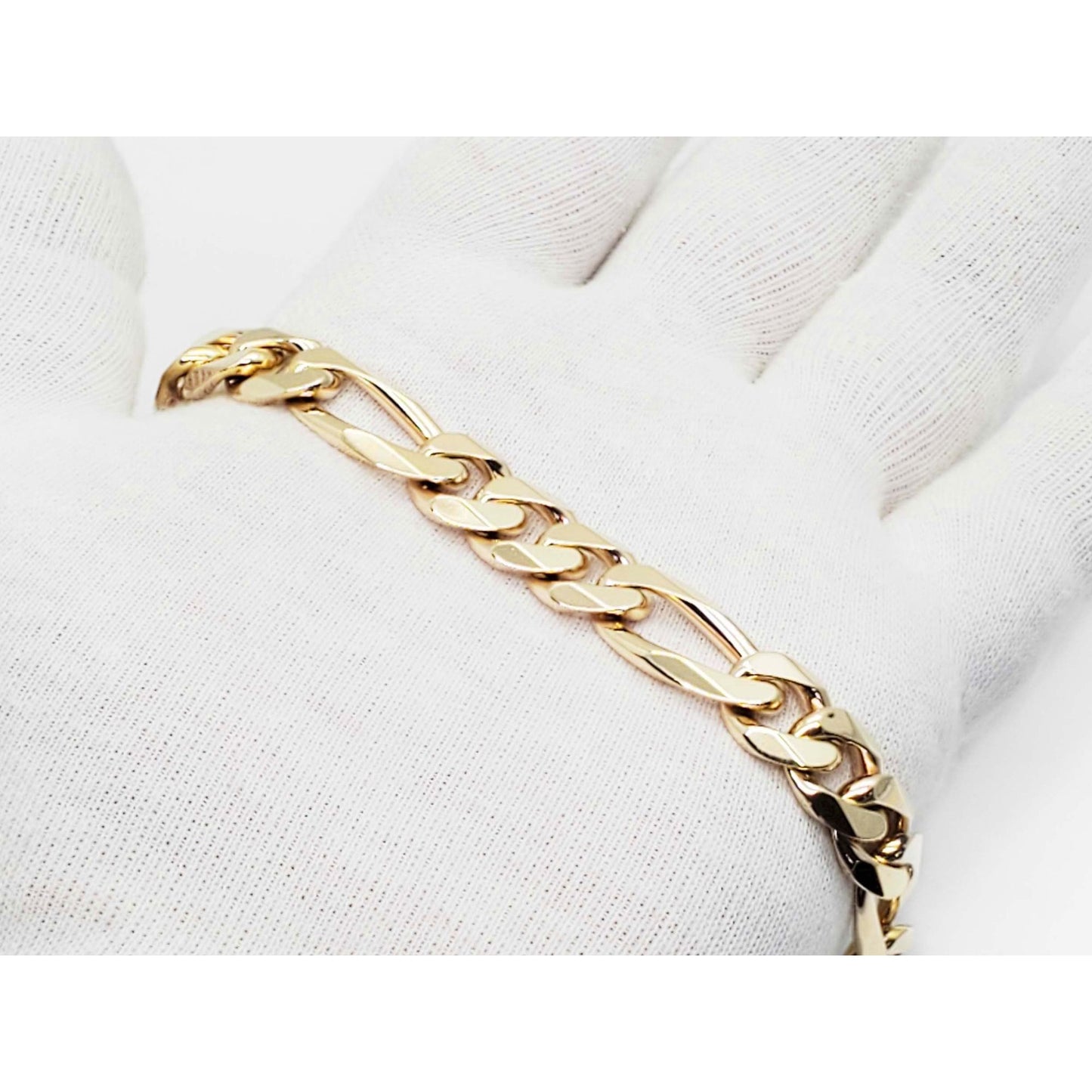 12.5mm Wide Figaro Style Link Bracelet 14k Gold