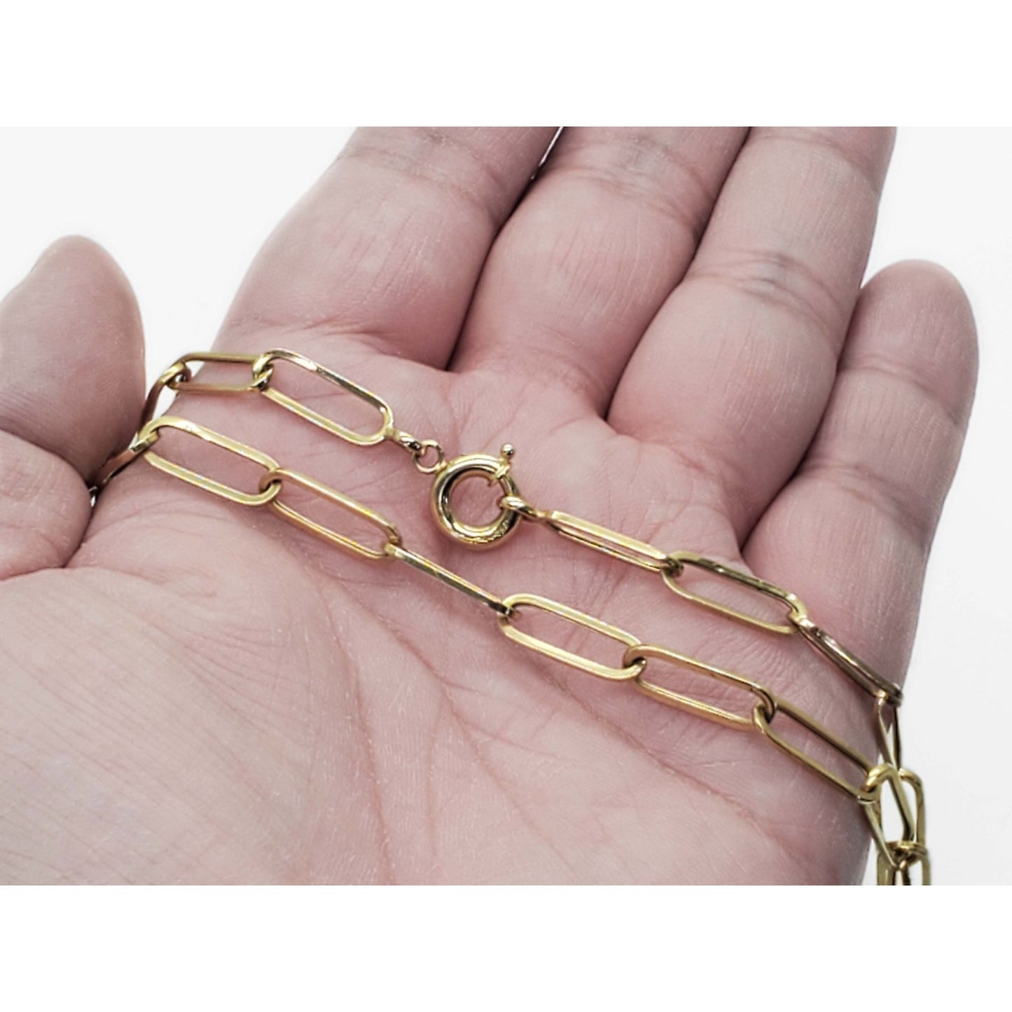 6mm Wide Paperclip Chain Necklace 18k Gold 17" Long