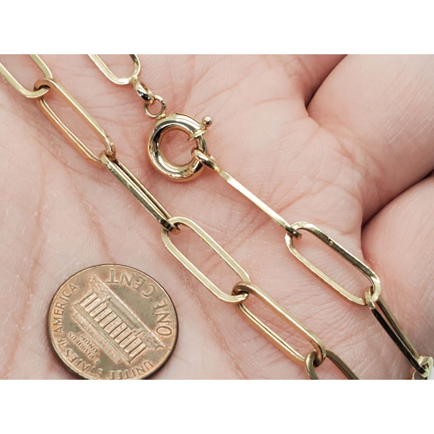 6mm Wide Paperclip Chain Necklace 18k Gold 17" Long