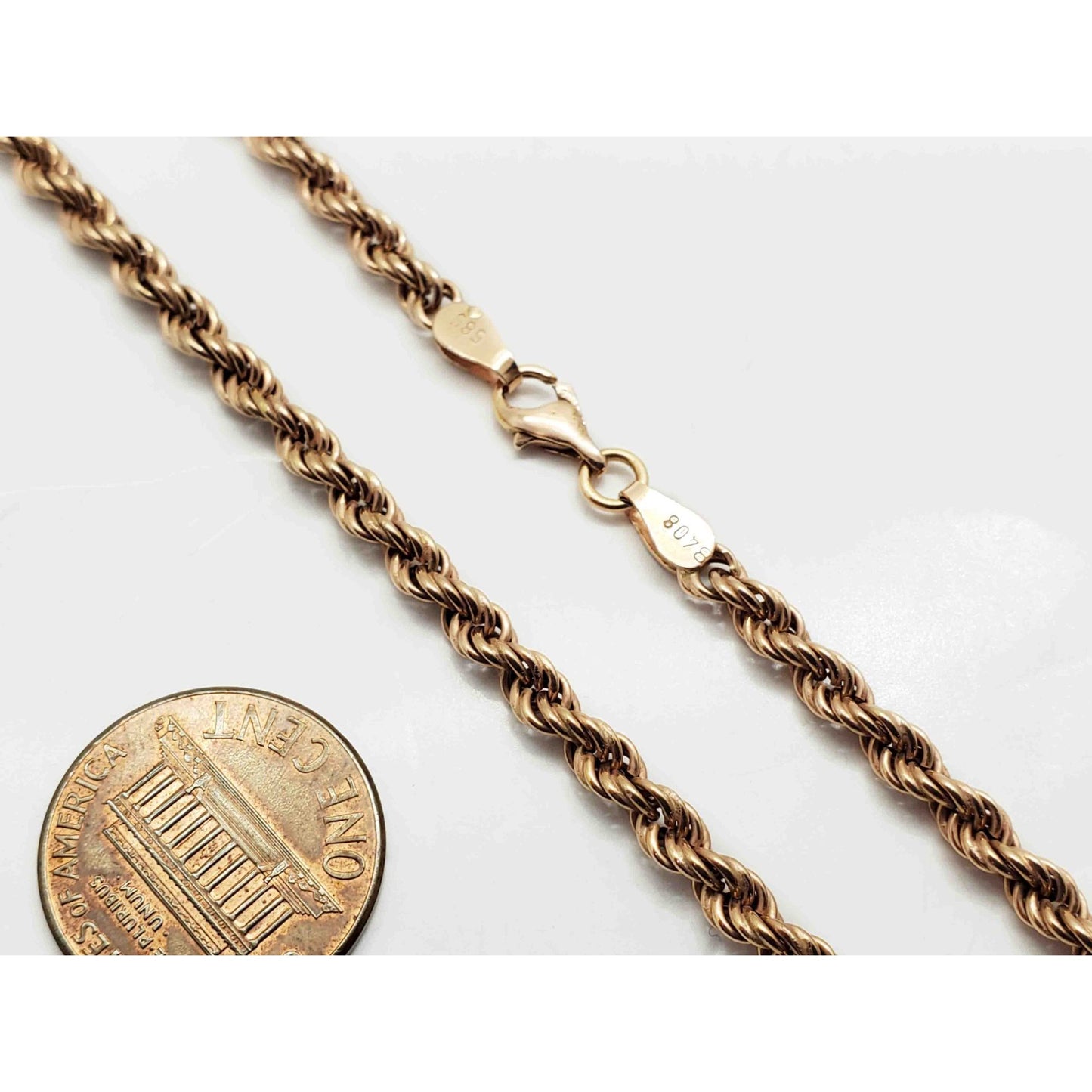 3.7mm Wide Rope Chain Necklace 14k Rose Gold 24" Long