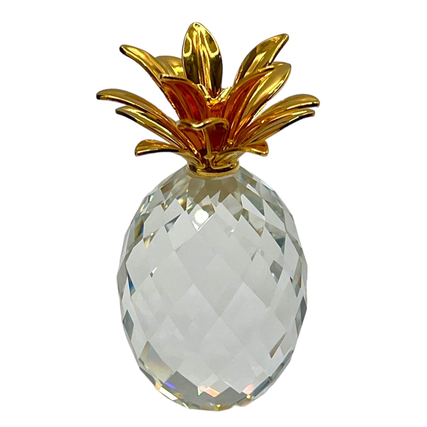 Vintage Swarovski Small Crystal Pineapple Figurine Gold Tone Leaves Collectible