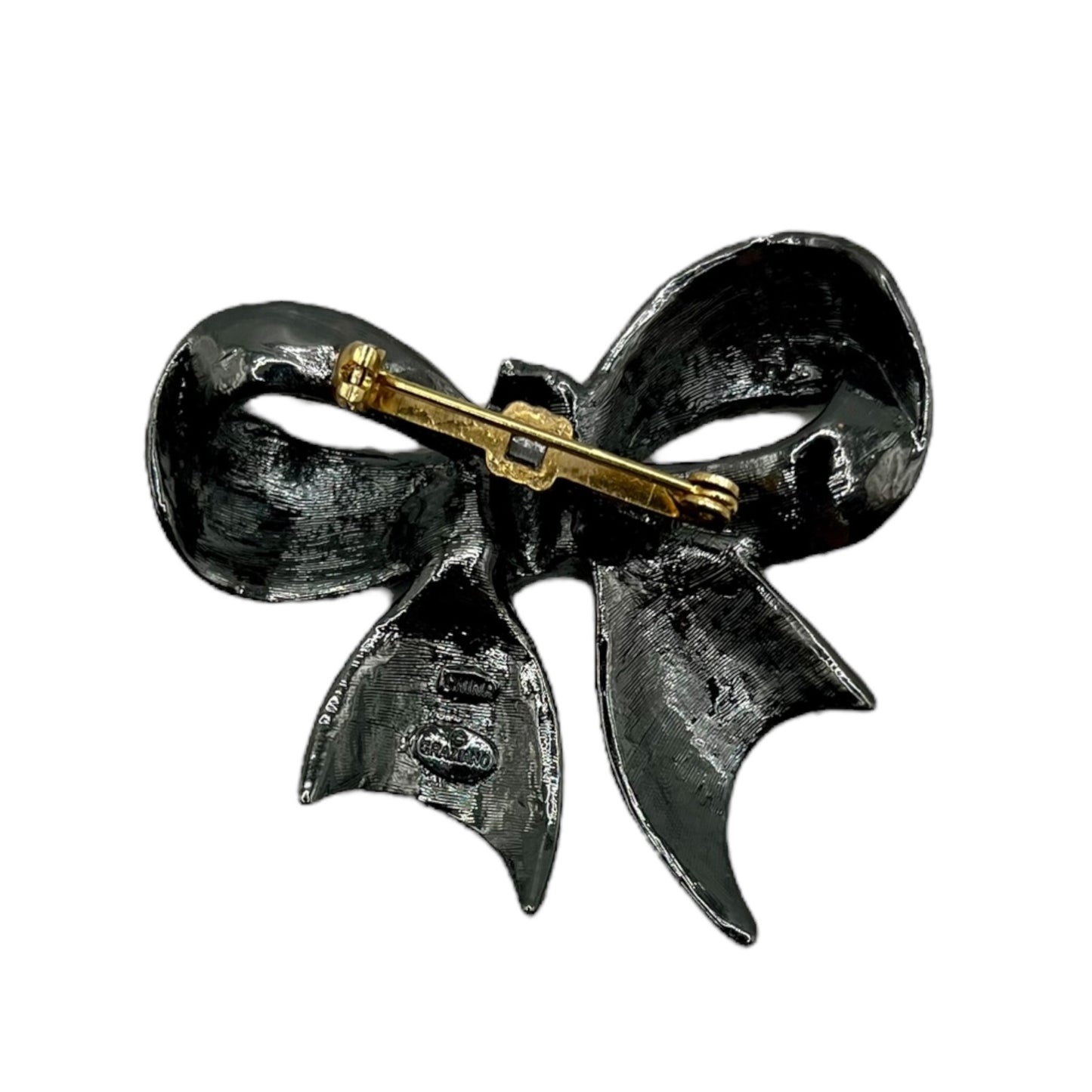 R.J. Graziano Gunmetal Bow Brooch Pin Crystals Statement Pave Baguette