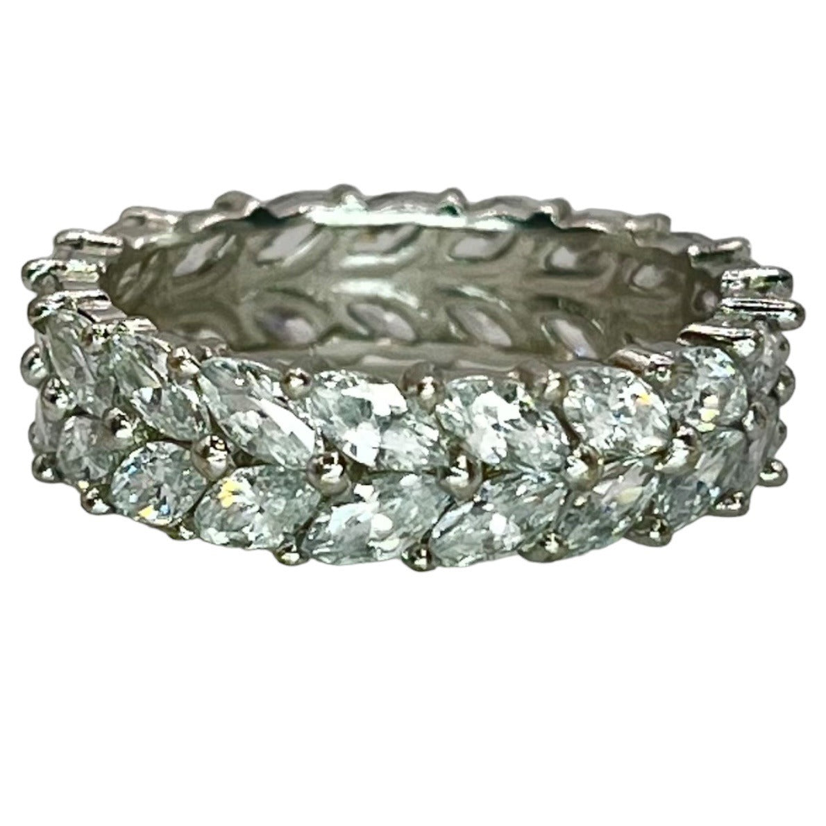 Sterling Silver Cubic Zirconia Marquise Cut Sz 8.75 Ring Eternity Band Floral