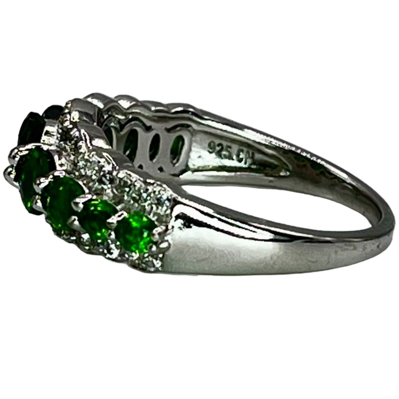 925 Sterling Silver Chrome Diopside CZ Accent Band Ring Size 7 Colorful Green