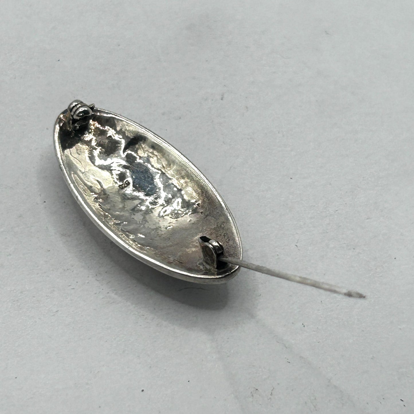 Vintage 925 Sterling Silver Elongated Oval Turquoise Brooch Pin