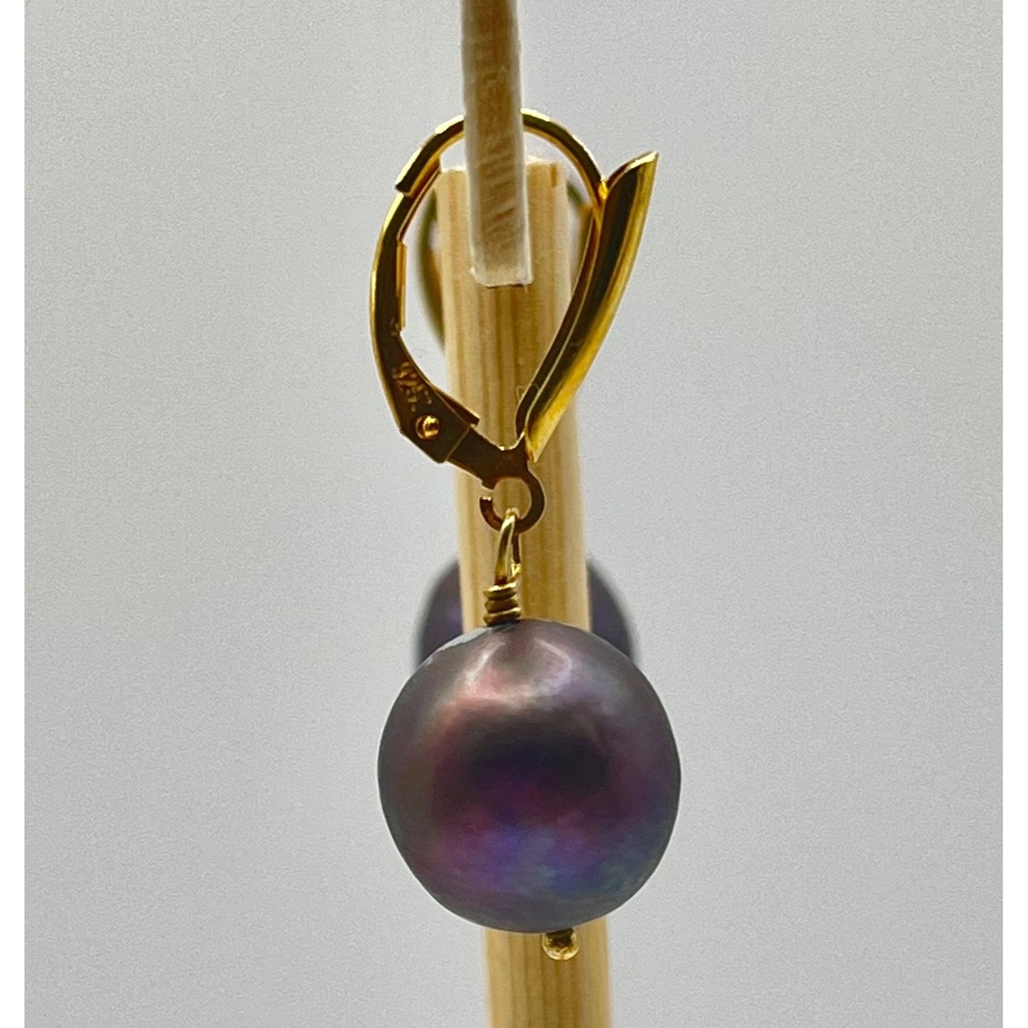 925 Sterling Silver Gold Layered Faux Peacock Pearl Dangle Drop Earrings