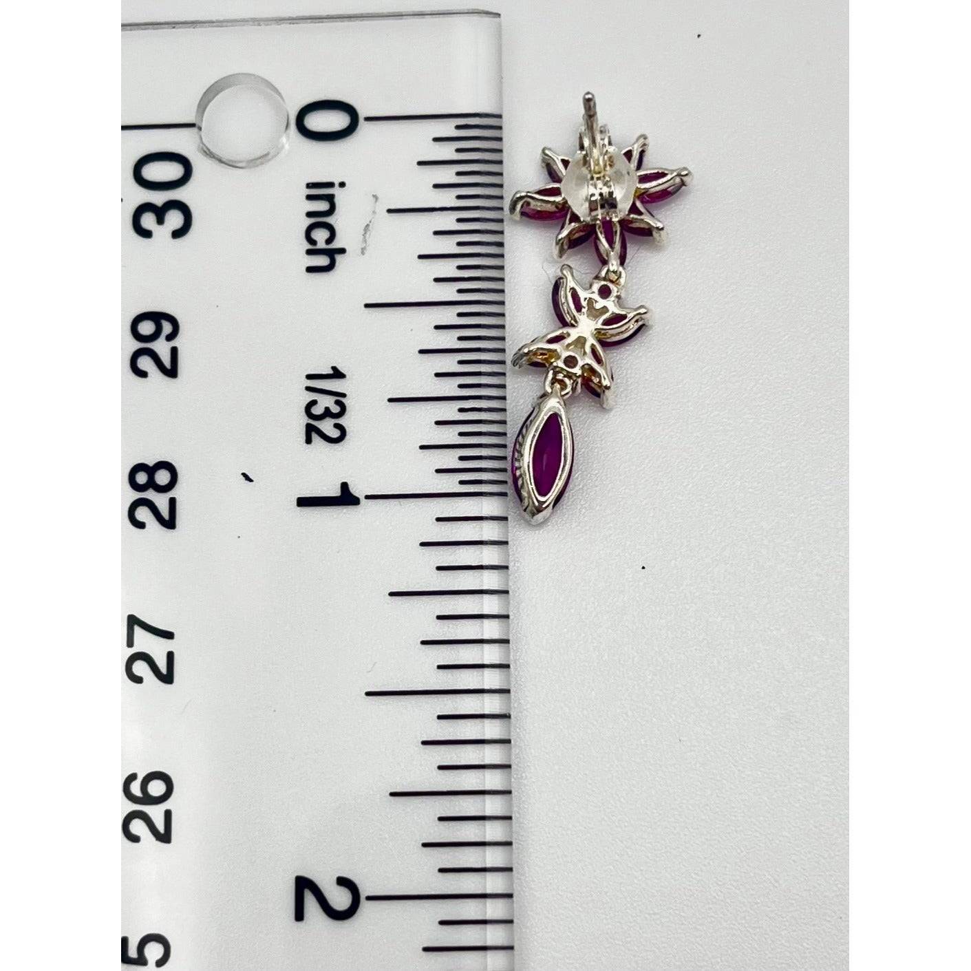 Sterling Silver Rhodolite Garnet Poinsettia Flower Dangle Earrings Classy Formal