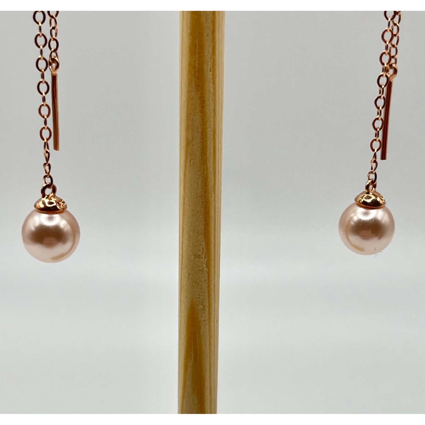 Ross Simons Sterling Silver Rose Gold Layered Dangle Faux Pink Pearl Earrings