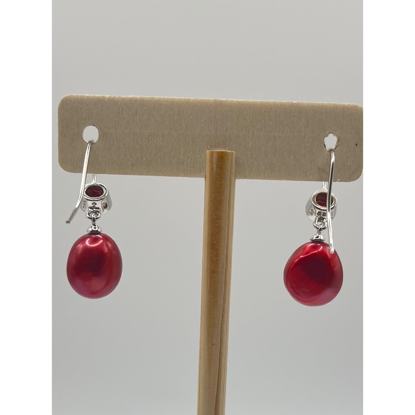 925 Sterling Silver Red Faux Pearl Drop Dangle Earrings Colorful Statement