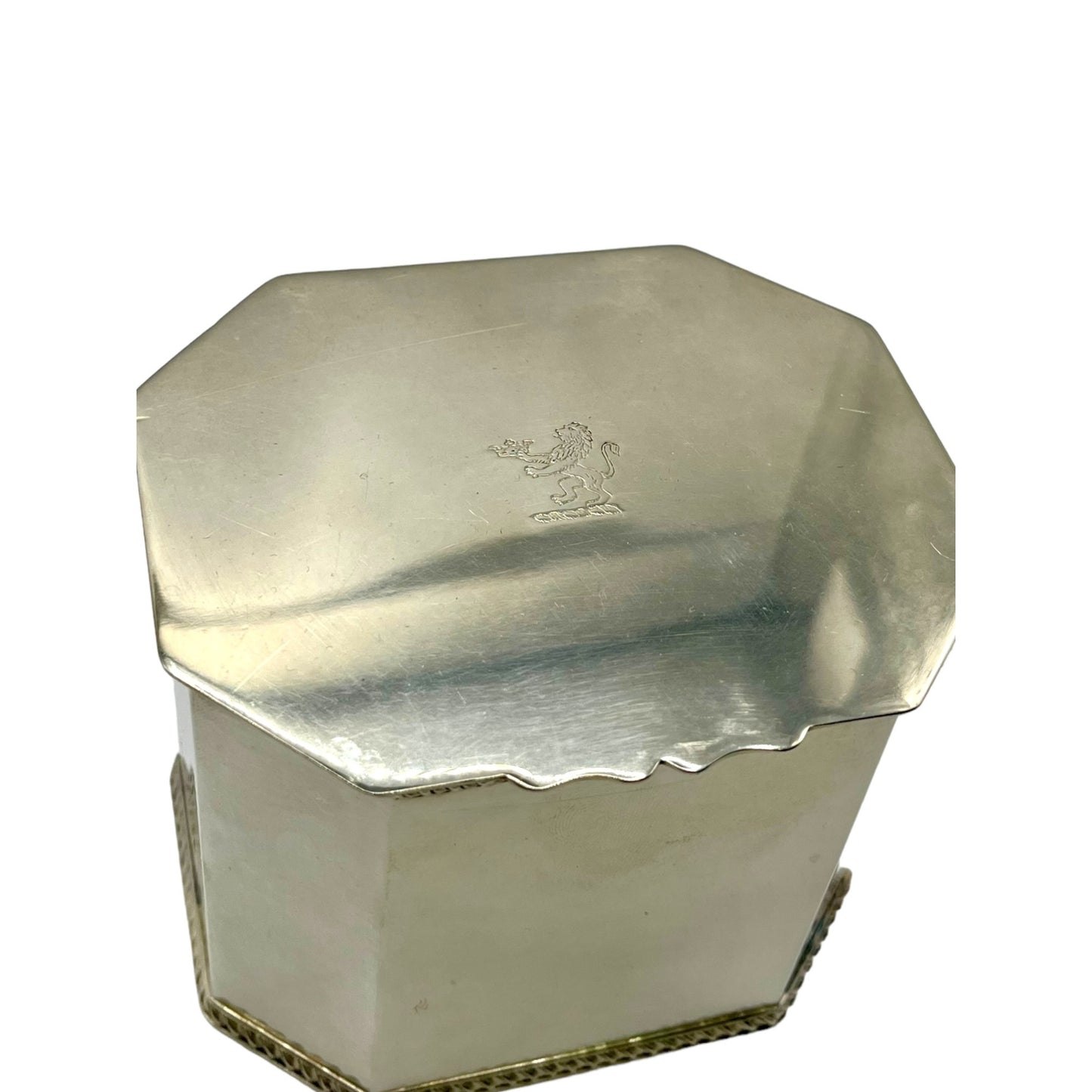 Vintage Octagonal Silver Plated Metal Tea Caddy Tobacco Holder Mini Storage Bin