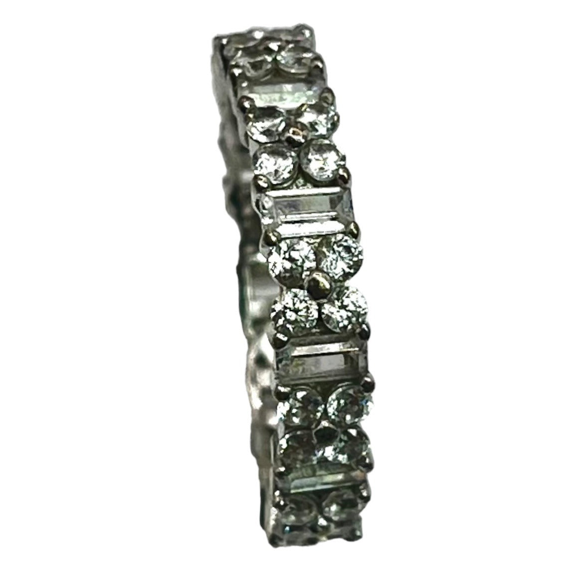 925 Sterling Silver Cubic Zirconia Rhodium Size 9 Ring Eternity Band Floral