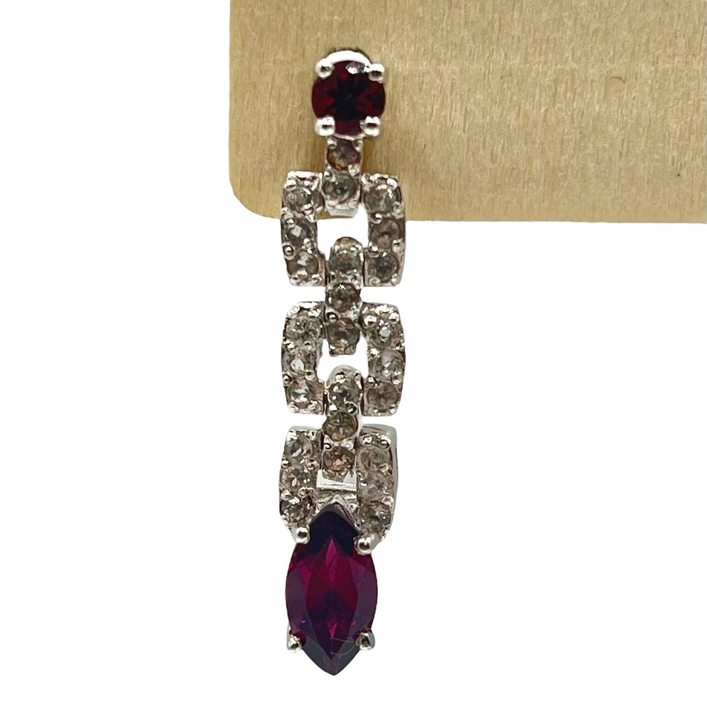 925 Sterling Silver Rhodolite Garnet Dangle Drop Earrings CZ Accents Elegant