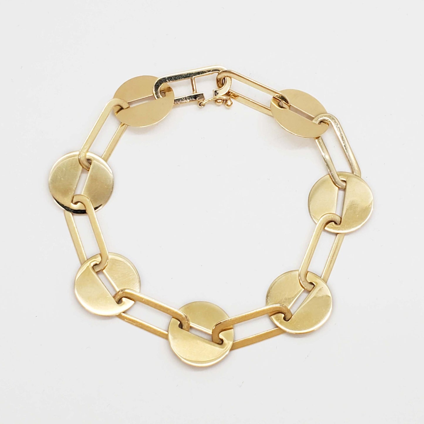 Chevo Designer Paperclip & Disc Link Tennis Bracelet 14k Gold