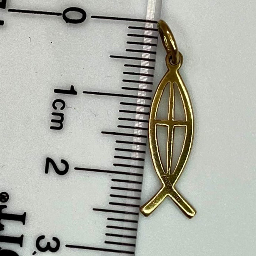 James Avery 14K Yellow Gold Ichthus Fish Cross Pendant Charm