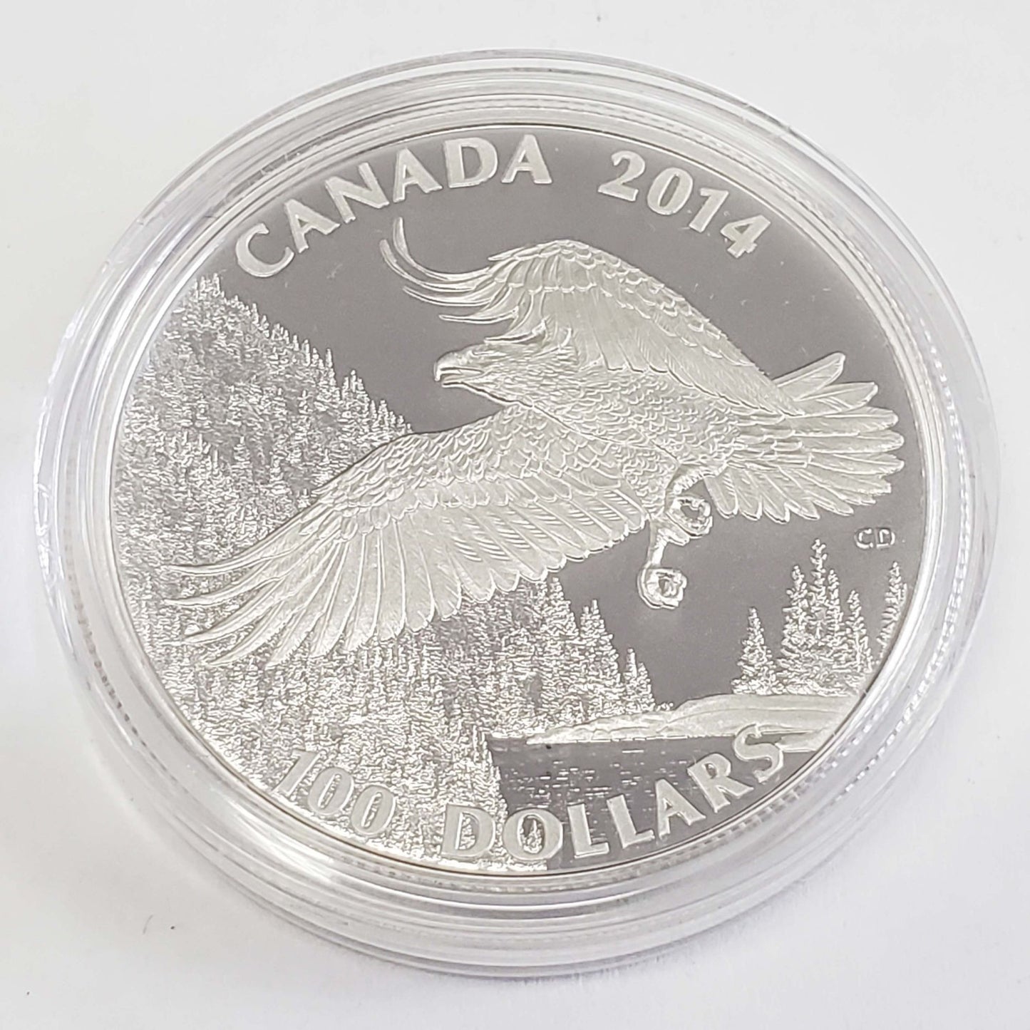 Royal Canadian Mint 2014 $100 1 oz .999 Fine Silver Bald Eagle Coin w/Box