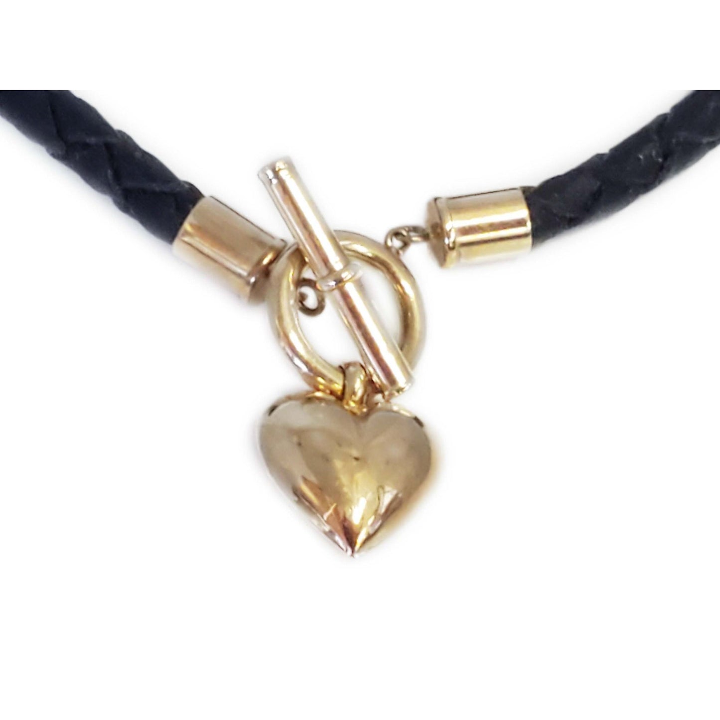 4.5mm Braided Leather 14k Gold Heart Toggle Necklace or Wrap Bracelet