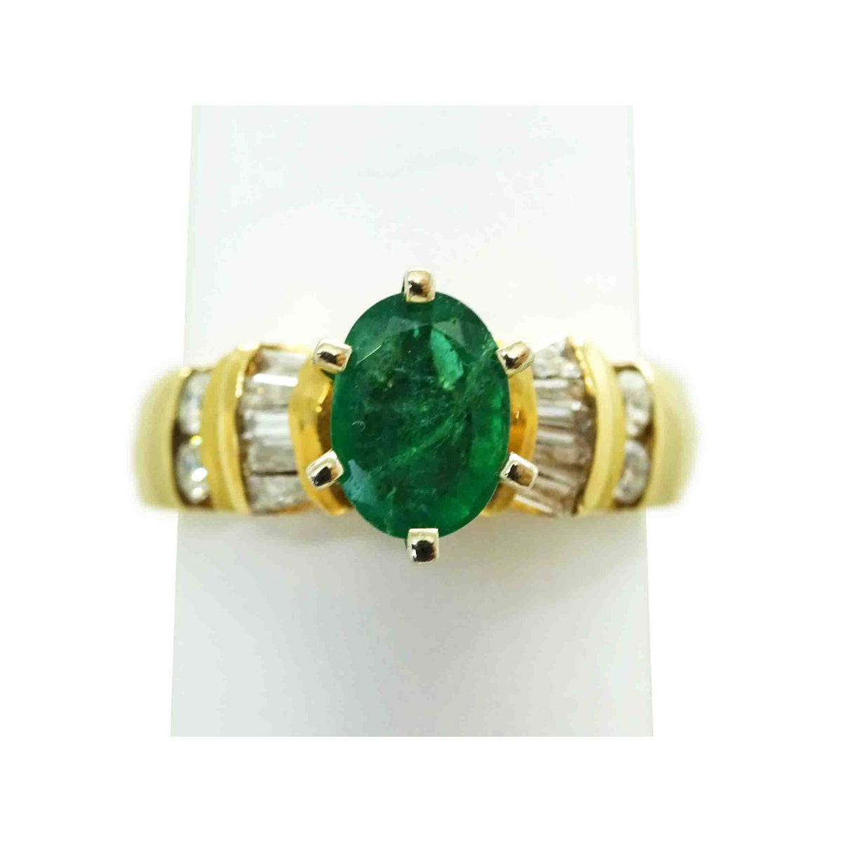 Natural Kelly Green Emerald & Diamond Ring 14k Gold Size 6.75