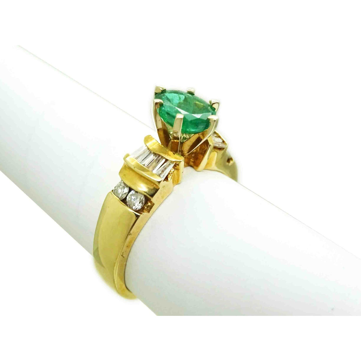 Natural Kelly Green Emerald & Diamond Ring 14k Gold Size 6.75