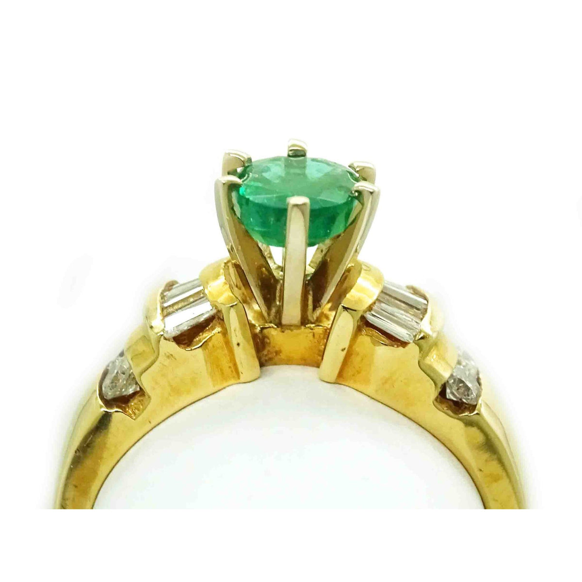 Natural Kelly Green Emerald & Diamond Ring 14k Gold Size 6.75