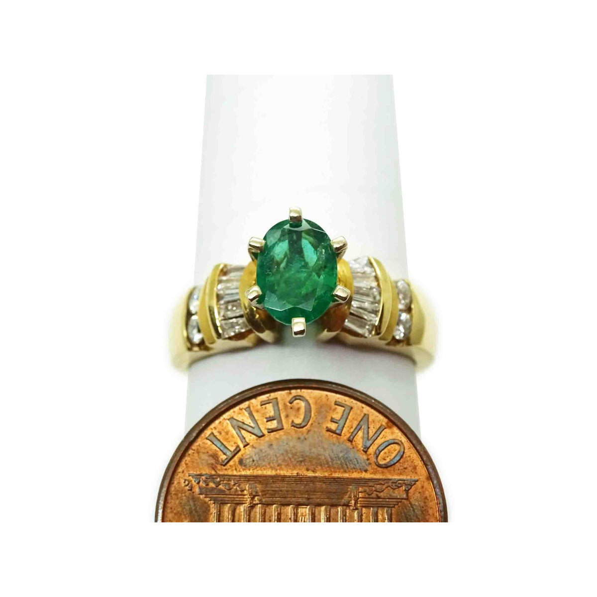 Natural Kelly Green Emerald & Diamond Ring 14k Gold Size 6.75