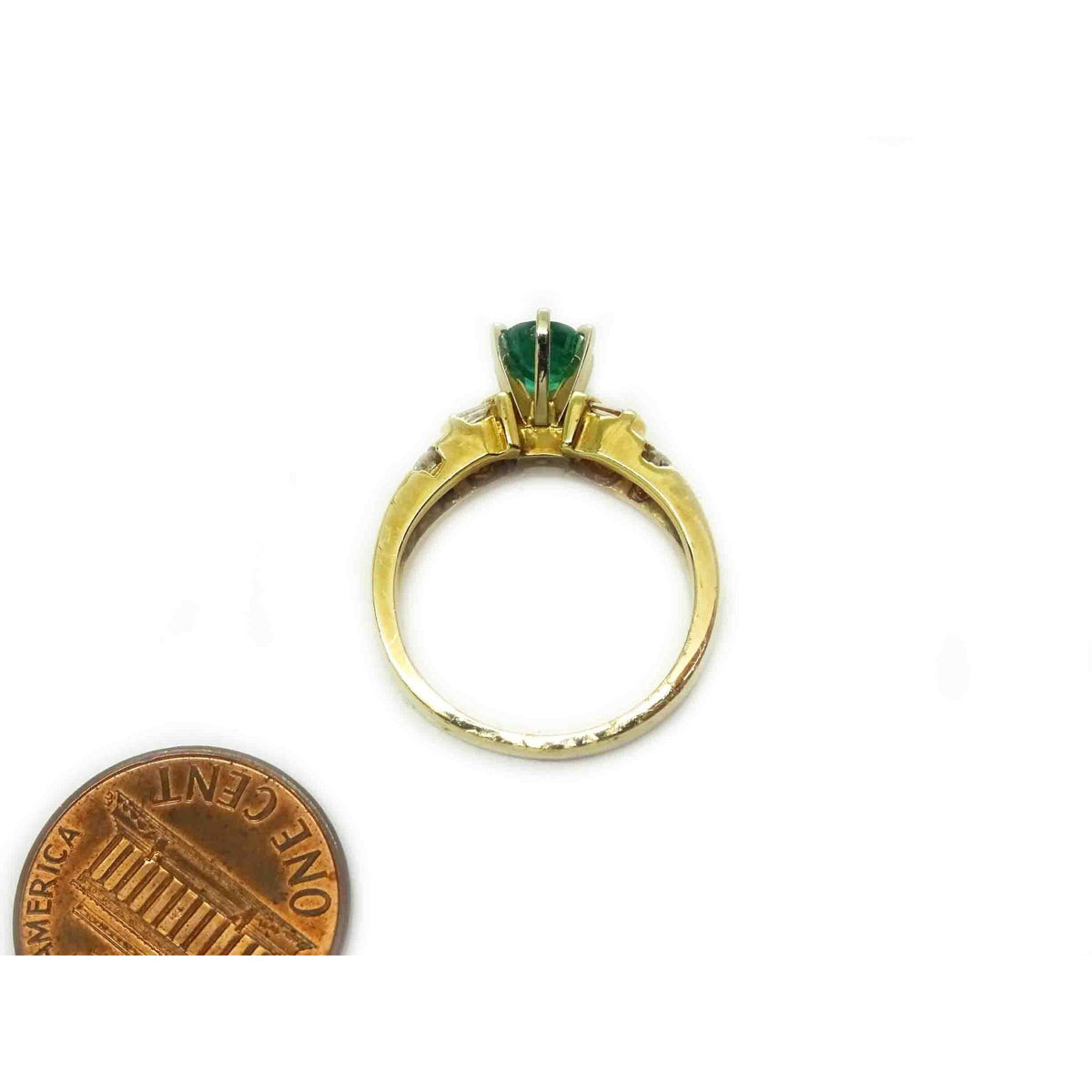 Natural Kelly Green Emerald & Diamond Ring 14k Gold Size 6.75