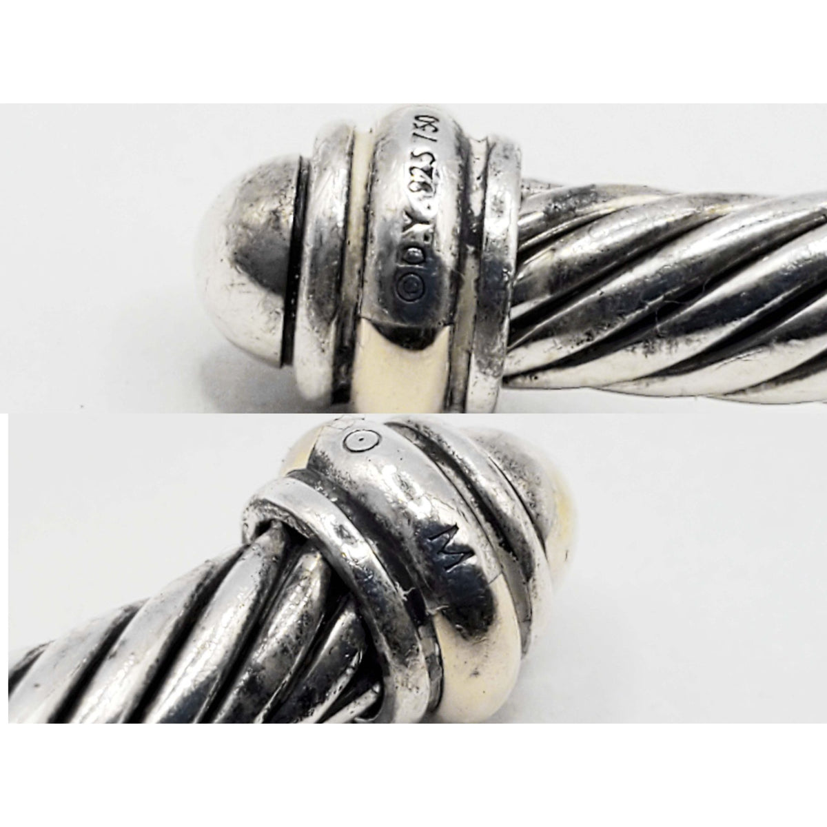 David Yurman Classic Cable Cuff Bracelet 4mm Sterling Silver 18k Gold Medium