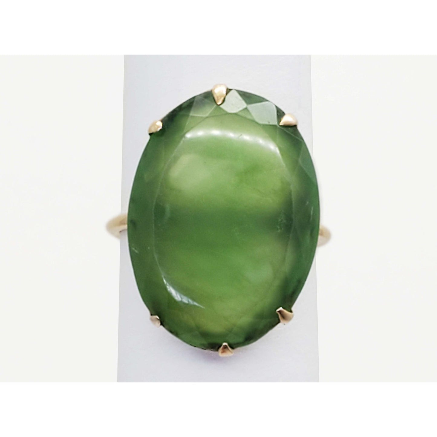 Antique Large Oval Cut Jade Ring 14k Gold Size 6.5