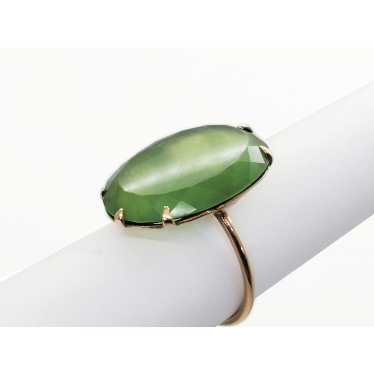 Antique Large Oval Cut Jade Ring 14k Gold Size 6.5