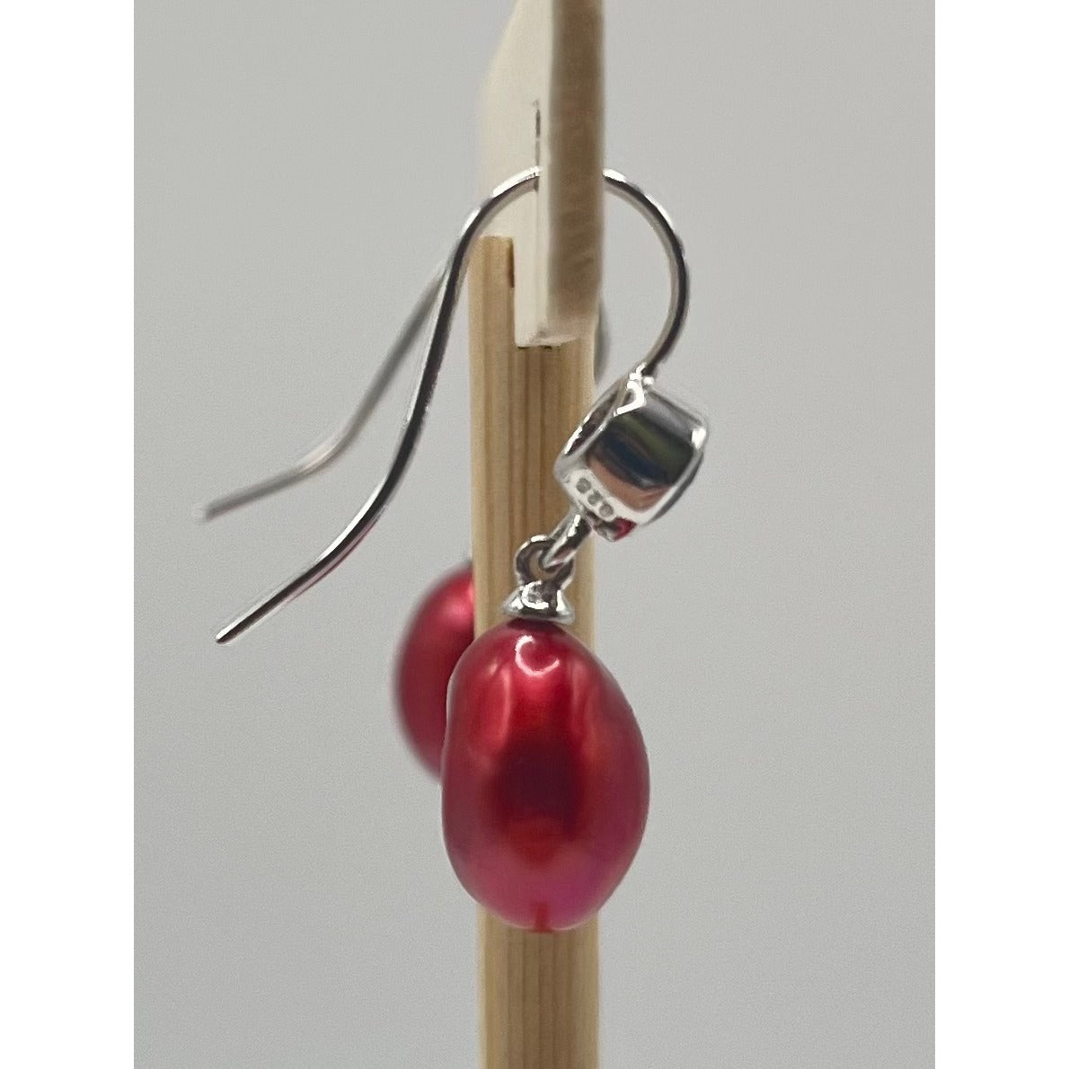 925 Sterling Silver Red Faux Pearl Drop Dangle Earrings Colorful Statement