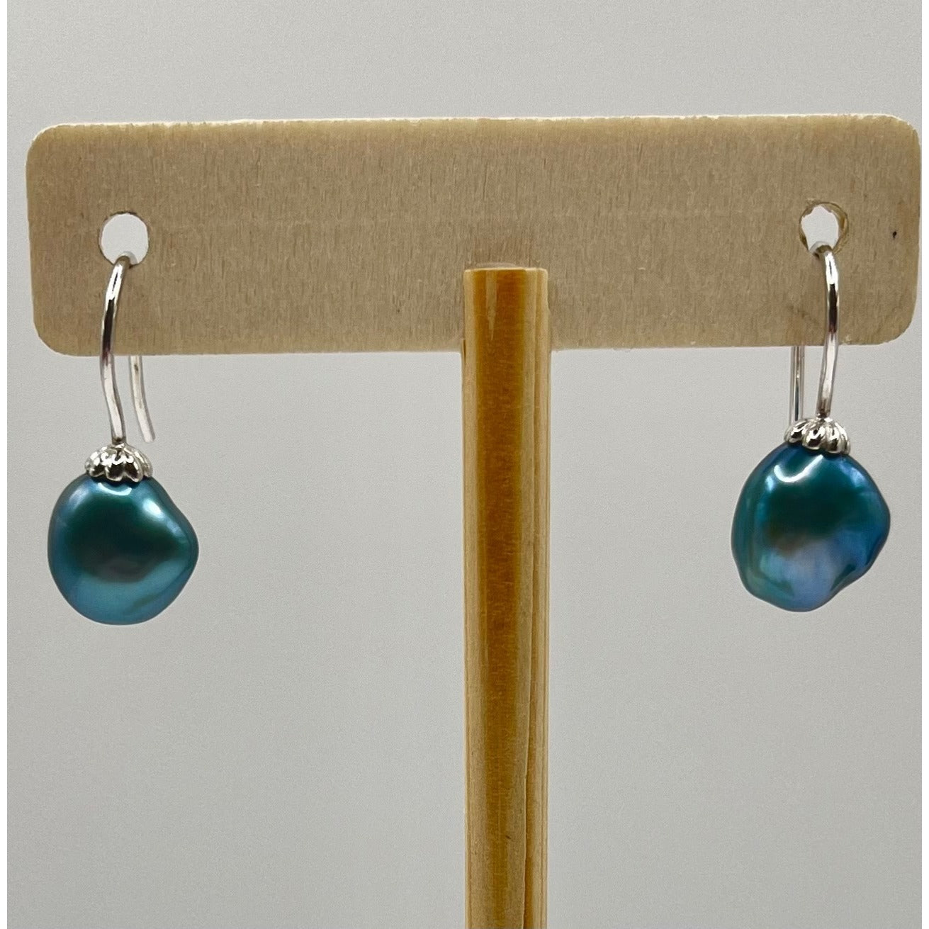 925 Sterling Silver Teal Freshwater Pearl Dangle Drop Earrings Colorful