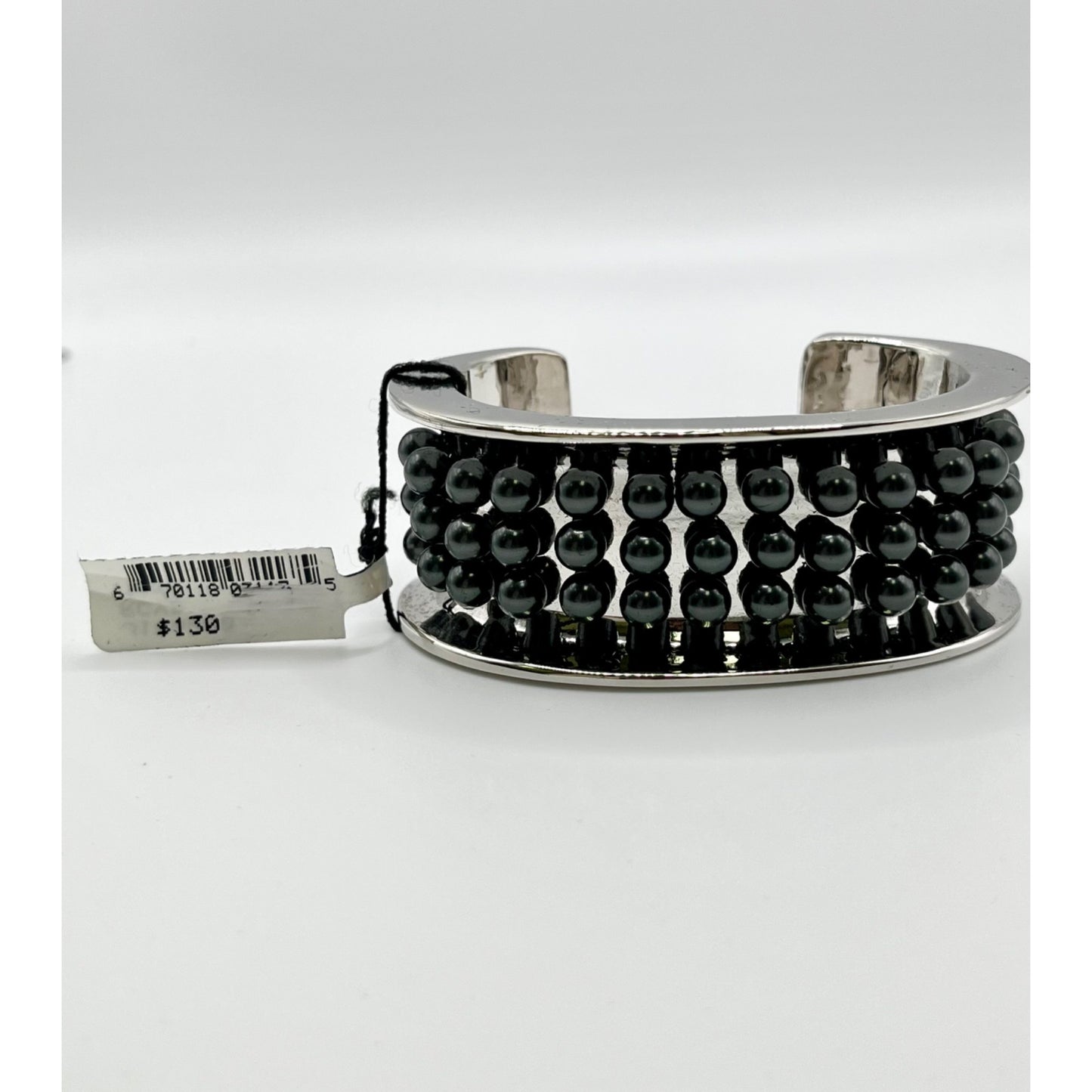 St. John Women's Knit Studded Bracelet Silver Tone Cuff Chunky Statement