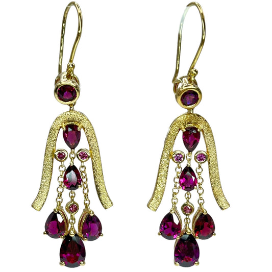 Dalia Pink Tourmaline Sterling Silver Gold Vermeil Dangle Chandelier Earrings