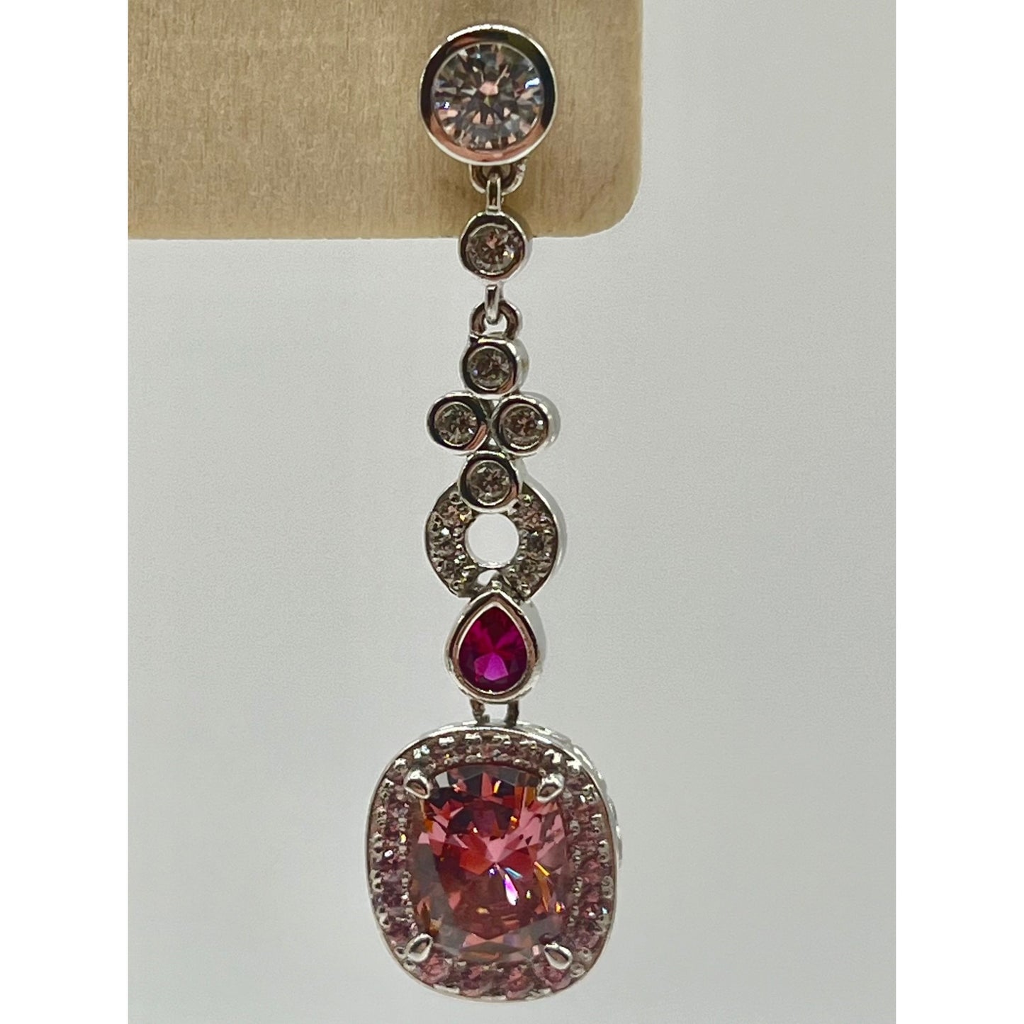 Jean Dousset 925 Sterling Silver Cubic Zirconia Pink Dangle Drop Earrings