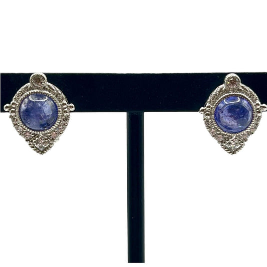 Judith Ripka Sterling Silver Simulated Opaque Tanzanite Cabochon CZ Earrings