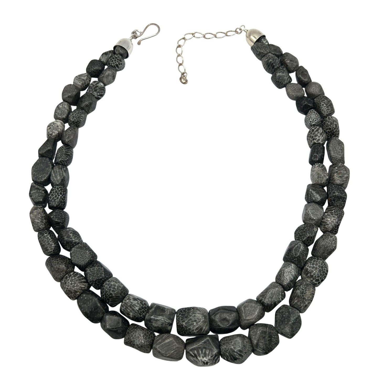 Jay King Grey Sea Floor Jasper Polished Gemstone 2-Strand 18" Necklace 925 Clasp