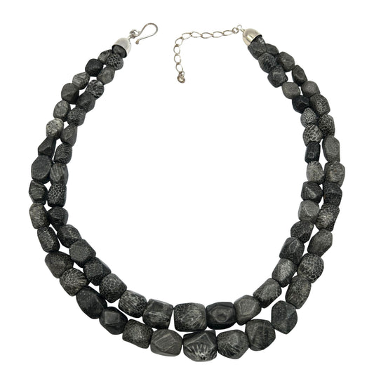 Jay King Grey Sea Floor Jasper Polished Gemstone 2-Strand 18" Necklace 925 Clasp